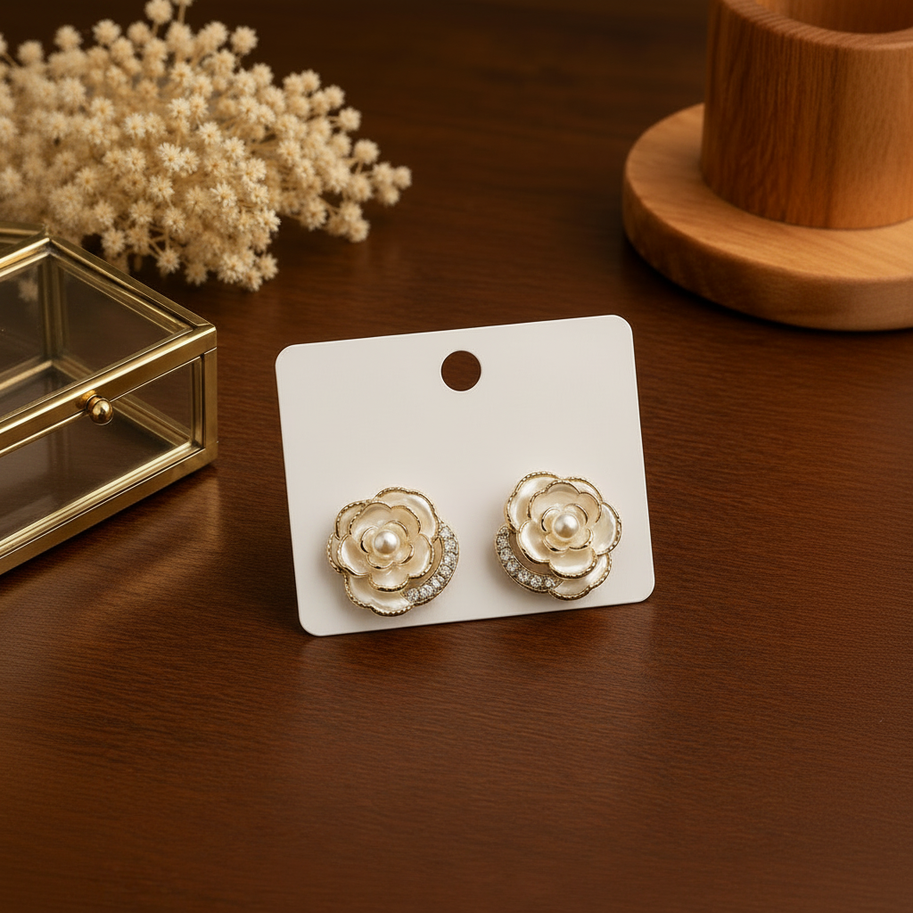 Camellia Pearl Floral Stud Earrings
