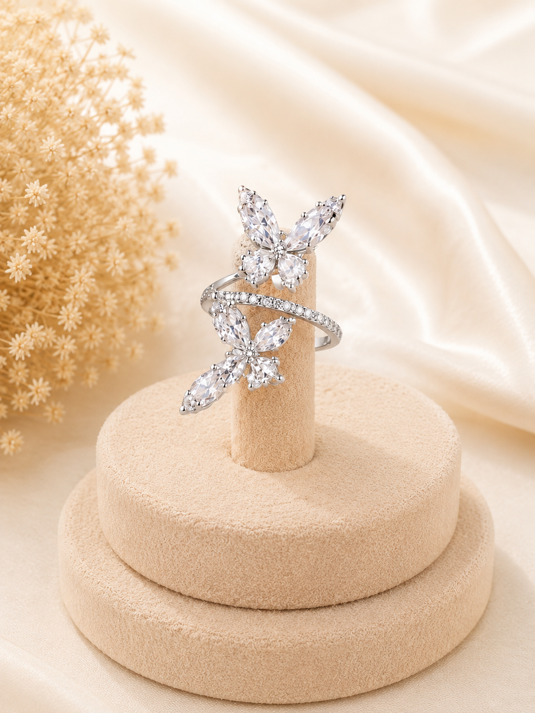 Twin Butterfly Sparkle Adjustable Ring