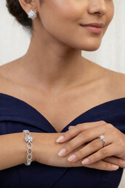 Flora sleek diamond bracelet with sliver snowflake glow + diamond ring (Combo)