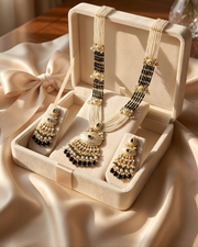 Emerald Pearl Kundan Long Necklace Set