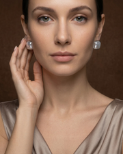 Pearl Aura Square Silver Studs