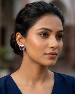 Aira Sparkle Square Stud Earrings Set (royale blue/purple/diamond)