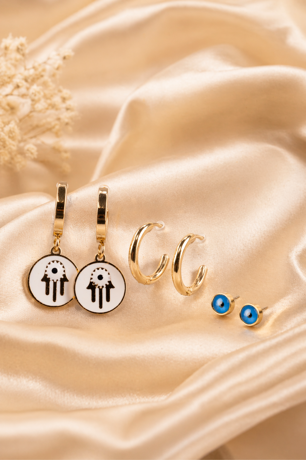 Evil Eye Charm Hoop & Stud Earring Set