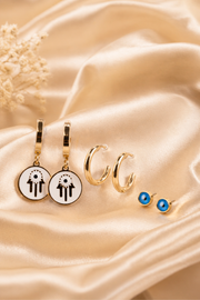 Evil Eye Charm Hoop & Stud Earring Set