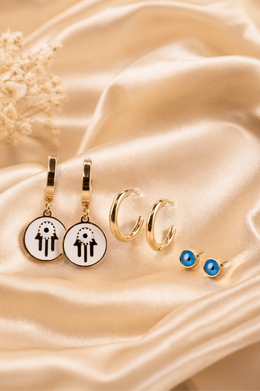 Evil Eye Charm Hoop & Stud Earring Set