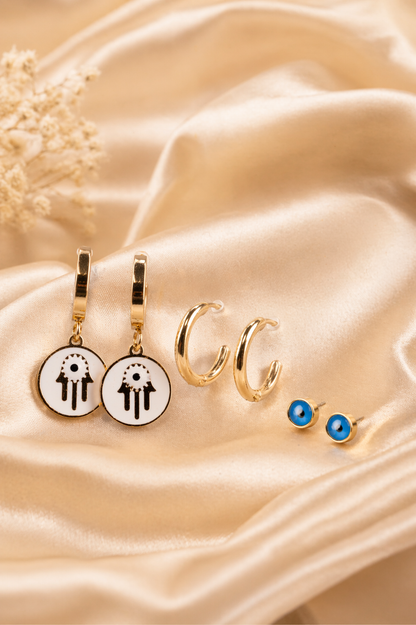 Evil Eye Charm Hoop & Stud Earring Set