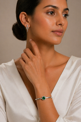 Elan Emerald Halo Bracelet with Serpent Coil Studs (Combo)