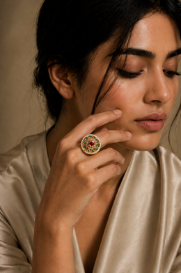Royal Navratna Pearl Halo Ring