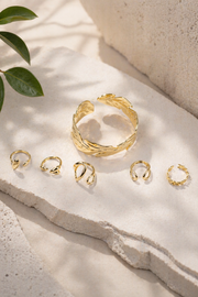 Golden Monstera Cuff with 5 rings