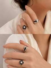 Midnight Pearl Flower Ring +Script band