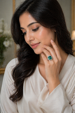 Emerald Majesty Square Halo Ring