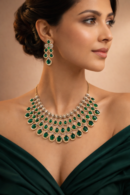Emerald dewdrop Statement Necklace Set