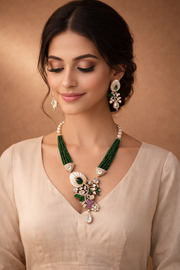 Emerald Pearl Drop Necklace Set