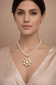 Pearl Kundan Bloom Pendant Set