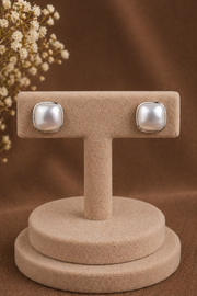 Pearl Aura Square Silver Studs