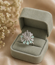 Aqua Crystal Crown Statement Ring