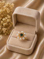 Emerald Pearl Bloom Statement Ring
