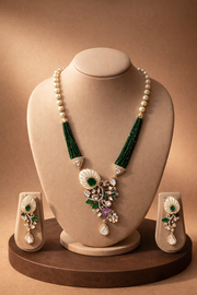 Emerald Pearl Drop Necklace Set