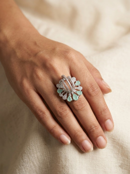 Aqua Crystal Crown Statement Ring