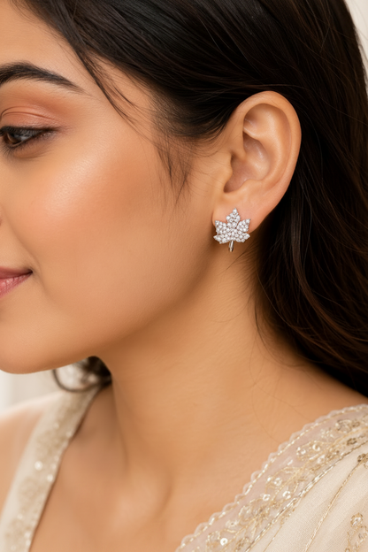 Crystal Leaf Stud Earrings