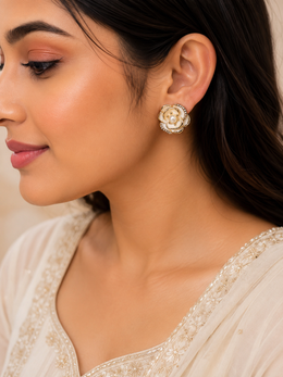 Camellia Pearl Floral Stud Earrings