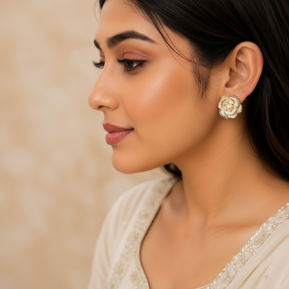 Camellia Pearl Floral Stud Earrings
