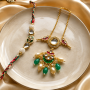 Emerald Lotus Rakhi & Lumba Set