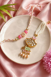 Blush Kundan Rakhi & Bracelet Set