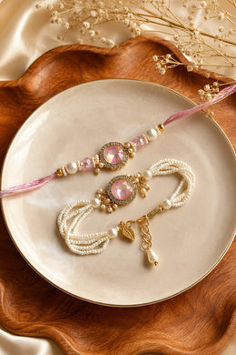 Rosé Pearl Rakhi & Bracelet Set