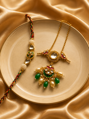 Emerald Lotus Rakhi & Lumba Set
