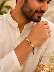 Emerald Lotus Rakhi & Lumba Set