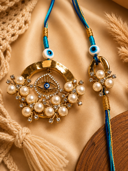 Nazar Pearl Rakhi & Lumba Set