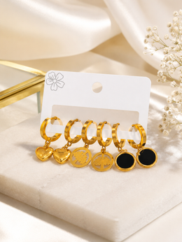 Golden Charm Hoop Earrings Set