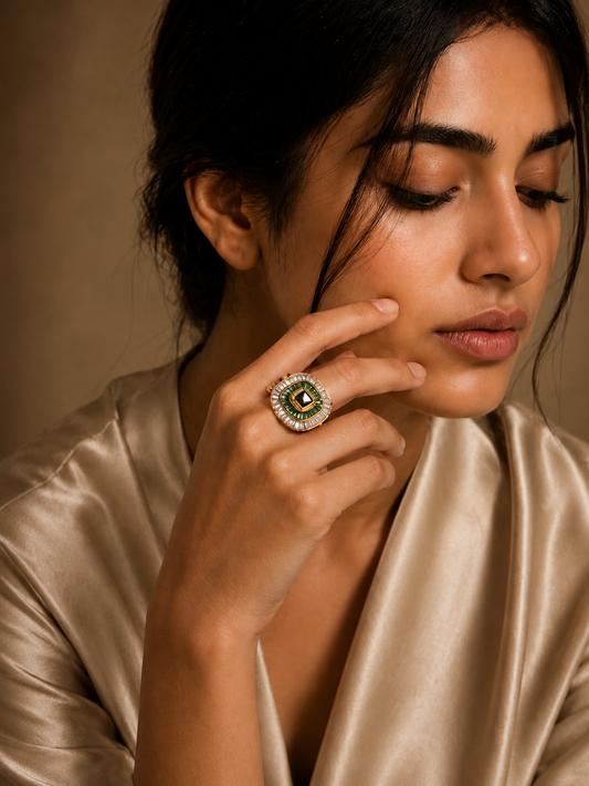 Emerald Halo Royale Statement Ring