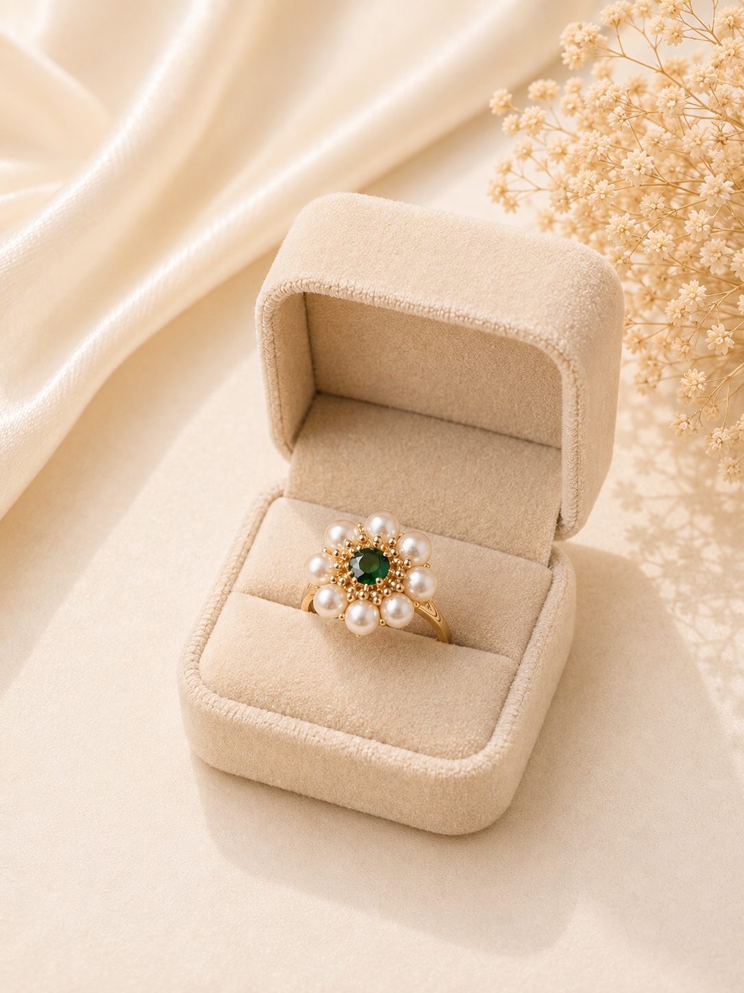 Emerald Pearl Bloom Statement Ring