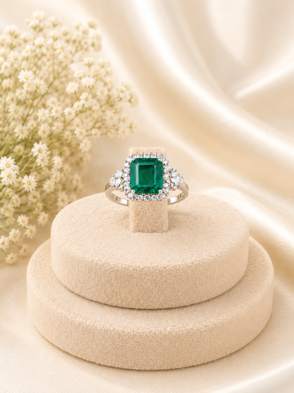 Emerald Majesty Square Halo Ring