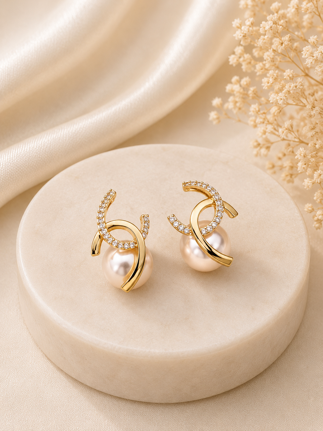 Pearl Crystal Twist Earrings