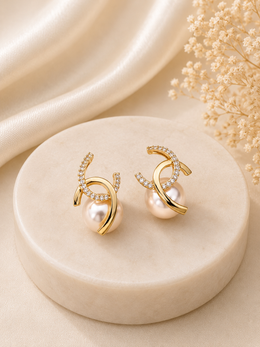 Pearl Crystal Twist Earrings