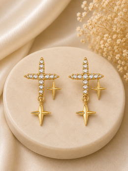 Golden Cross Star Earrings