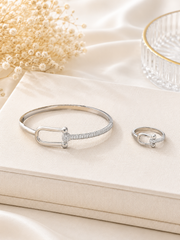 Minimal Sparkle Silver Braclet  & Ring Set