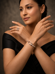 Minimal Sparkle Silver Braclet  & Ring Set
