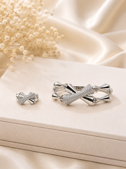 Crystal Bow Cuff Bracelet with ring