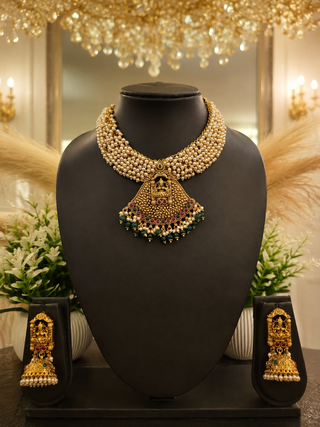 Maharani Pearl Temple Choker Set