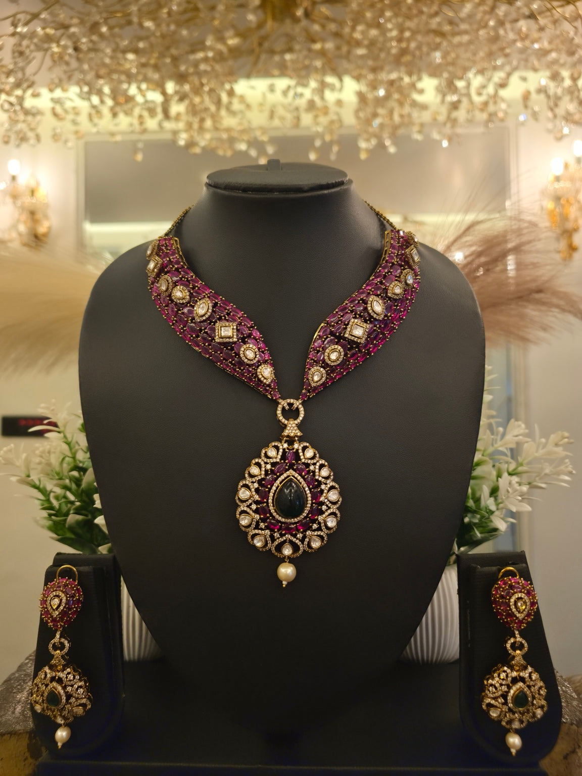 Rajwada Emerald Drop Statement Set
