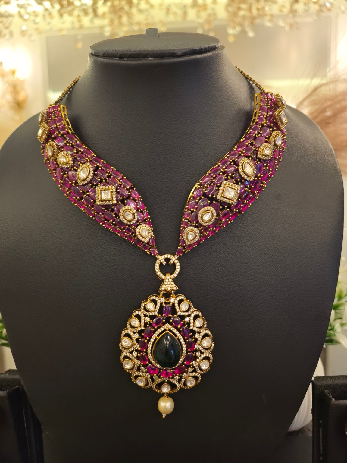 Rajwada Emerald Drop Statement Set