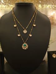 Emerald Layered Kundan Pendant Necklace Set