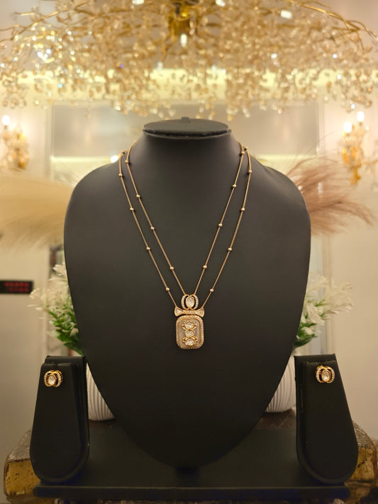 Ivory Geometric Layered Pendant Set