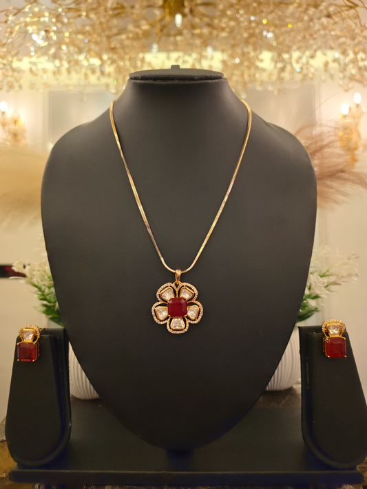 Ruby Bloom Kundan Pendant Set