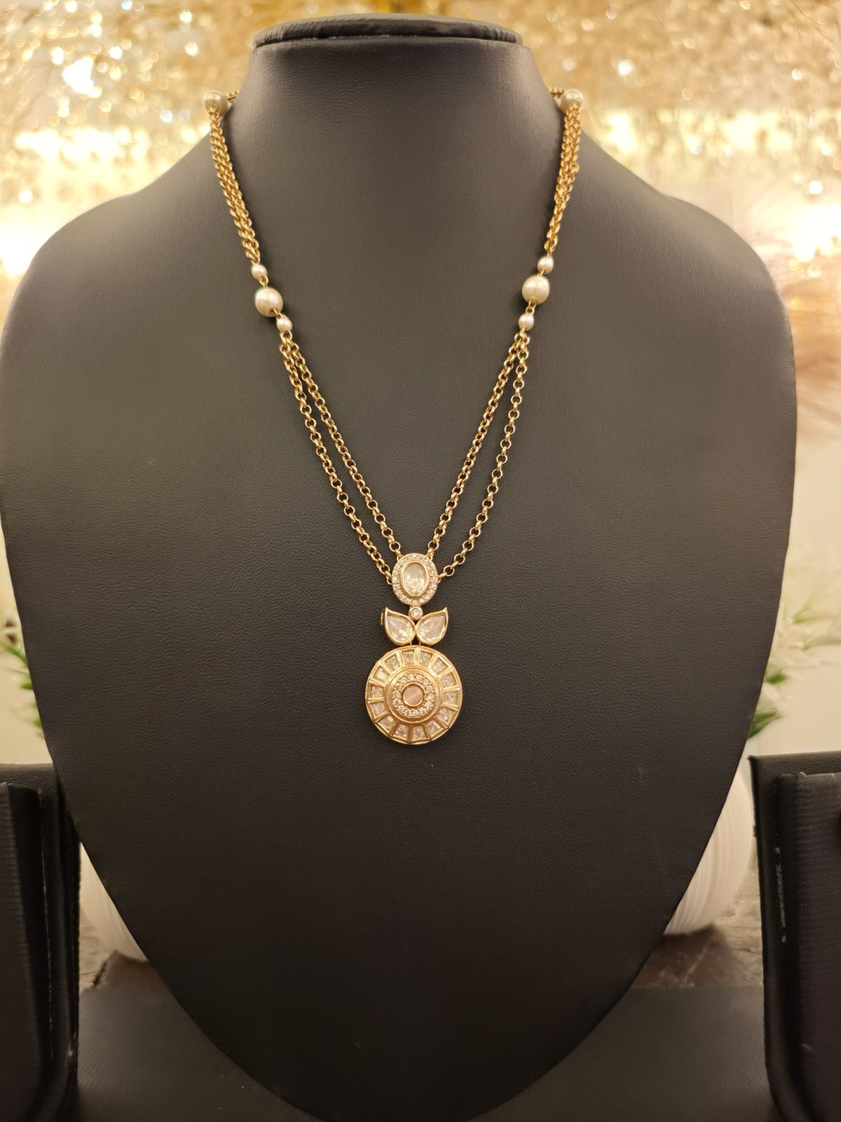 Pearl Sunburst Layered Pendant Set