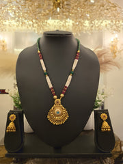 Navratan Pearl Temple Pendant Set